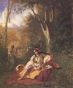 Theodore Frere, Algerienne et sa servante dans un jardin huile sur toile (mk32)